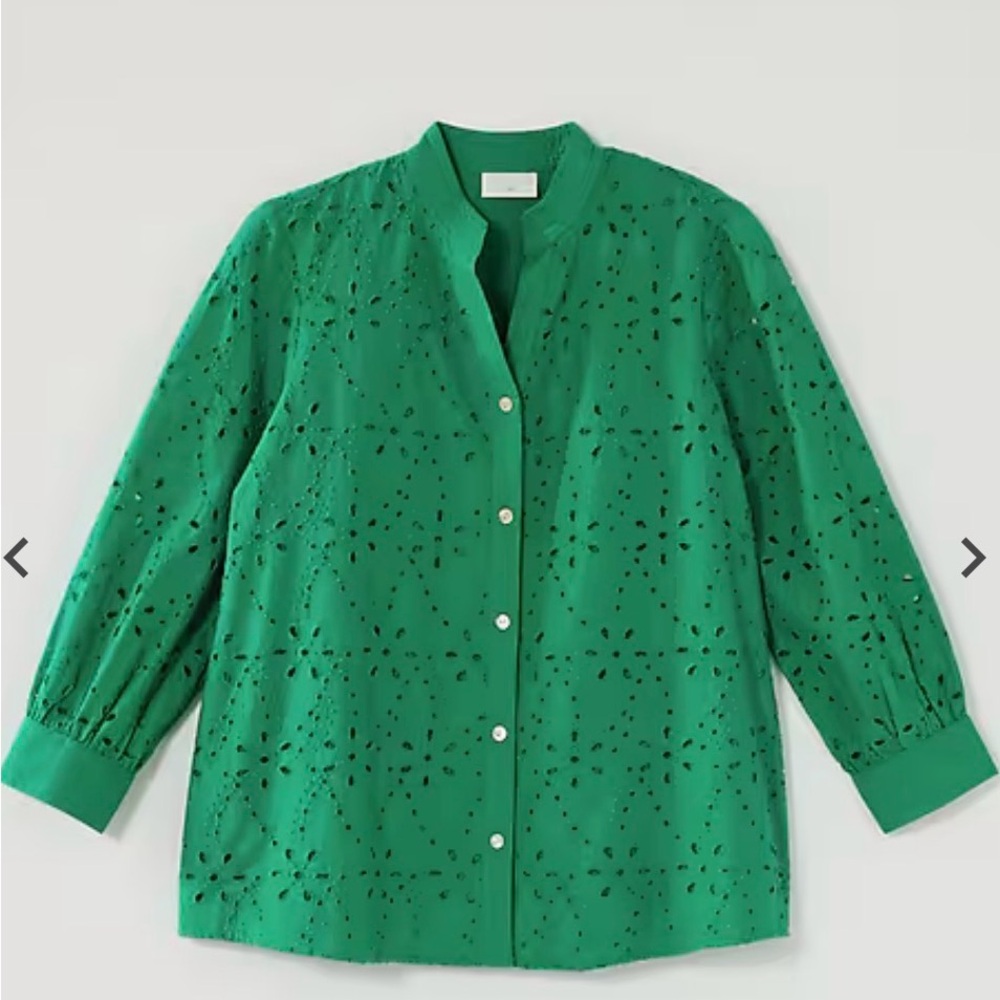 J. Jill Eyelet Button-Front Top XL Green - Picture 3 of 13